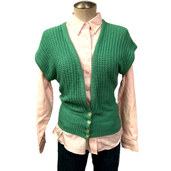 Vintage James Kenrob Green V-Neck Buttoned Sweater Vest - Size XS/S - Picture 2 of 11